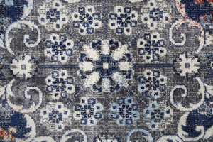 Homeroots 5' X 8' Gray Ivory And Blue Floral Power Loom Distressed Stain Resistant Area Rug  Polypropylene 513825