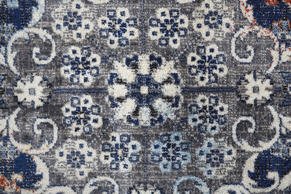 Homeroots 5' X 8' Gray Ivory And Blue Floral Power Loom Distressed Stain Resistant Area Rug  Polypropylene 513825