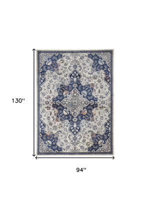 Homeroots 8' X 11' Blue And Ivory Floral Power Loom Distressed Non Skid Area Rug  Polypropylene 513827