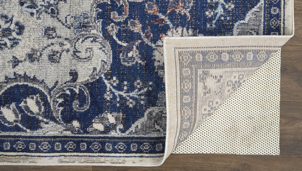 Homeroots 8' X 11' Blue And Ivory Floral Power Loom Distressed Non Skid Area Rug  Polypropylene 513827
