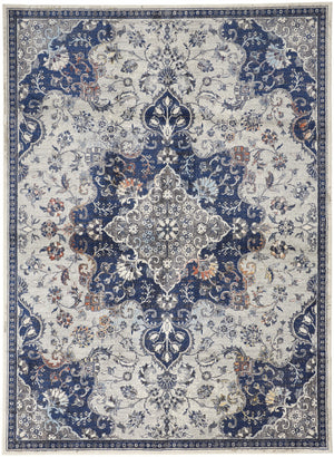 Homeroots 9' X 12' Gray Ivory And Blue Floral Power Loom Distressed Stain Resistant Area Rug  Polypropylene 513828
