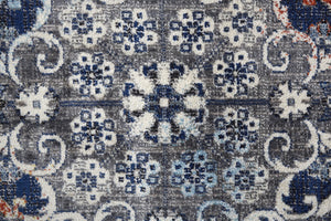 Homeroots 8' Gray Ivory And Blue Floral Power Loom Distressed Stain Resistant Runner Rug  Polypropylene 513829