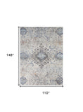 Homeroots 9' X 12' Ivory Taupe And Blue Floral Power Loom Distressed Stain Resistant Area Rug  Polypropylene 513835