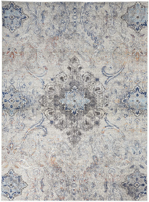 Homeroots 9' X 12' Ivory Taupe And Blue Floral Power Loom Distressed Stain Resistant Area Rug  Polypropylene 513835