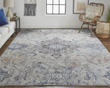 Homeroots 9' X 12' Ivory Taupe And Blue Floral Power Loom Distressed Stain Resistant Area Rug  Polypropylene 513835