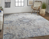 Homeroots 9' X 12' Ivory Taupe And Blue Floral Power Loom Distressed Stain Resistant Area Rug  Polypropylene 513835