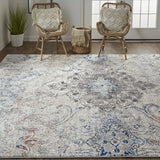 Homeroots 9' X 12' Ivory Taupe And Blue Floral Power Loom Distressed Stain Resistant Area Rug  Polypropylene 513835