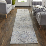 Homeroots 8' Ivory Taupe And Blue Floral Power Loom Distressed Stain Resistant Runner Rug  Polypropylene 513836