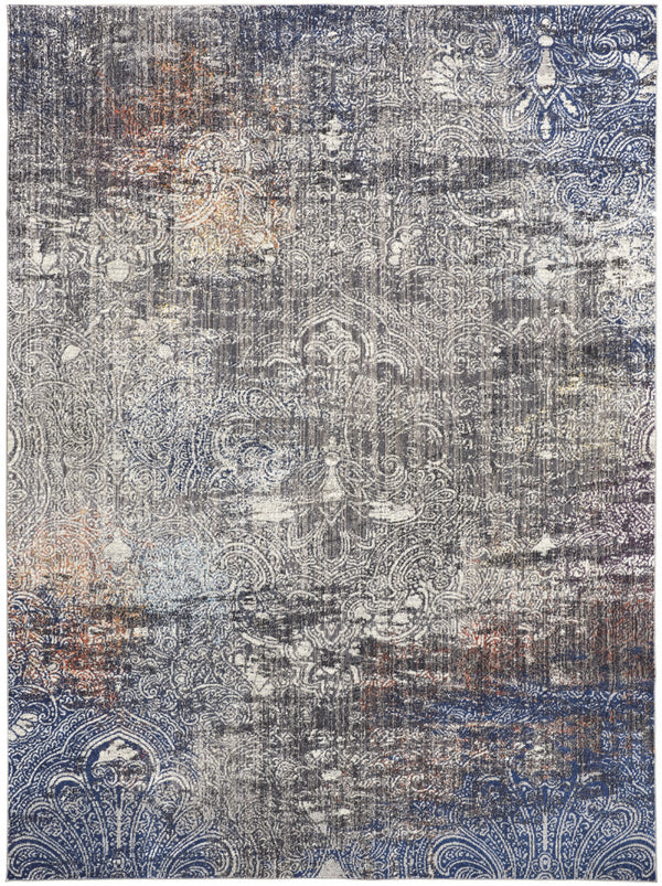 Homeroots 5' X 8' Taupe Blue And Ivory Abstract Power Loom Distressed Stain Resistant Area Rug  Polypropylene 513839
