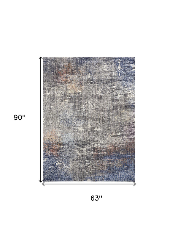 Homeroots 5' X 8' Taupe Blue And Ivory Abstract Power Loom Distressed Stain Resistant Area Rug  Polypropylene 513839