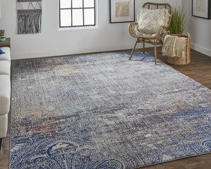 Homeroots 5' X 8' Taupe Blue And Ivory Abstract Power Loom Distressed Stain Resistant Area Rug  Polypropylene 513839