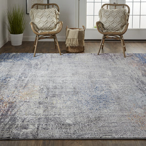 Homeroots 5' X 8' Taupe Blue And Ivory Abstract Power Loom Distressed Stain Resistant Area Rug  Polypropylene 513839