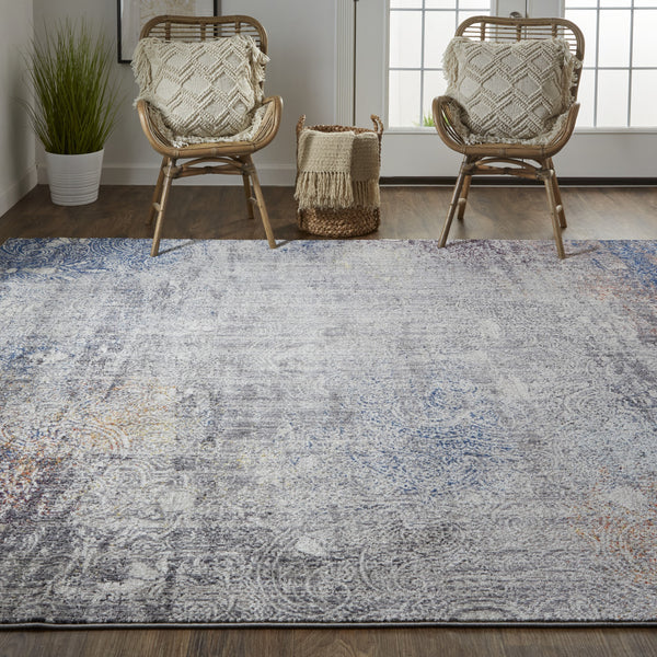 Homeroots 5' X 8' Taupe Blue And Ivory Abstract Power Loom Distressed Stain Resistant Area Rug  Polypropylene 513839