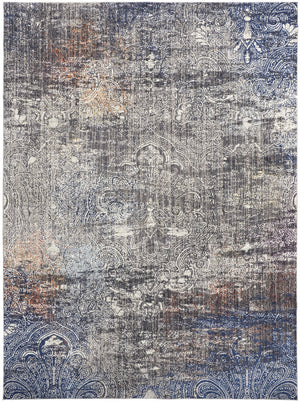 Homeroots 9' X 12' Taupe Blue And Ivory Abstract Power Loom Distressed Stain Resistant Area Rug  Polypropylene 513842