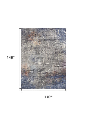 Homeroots 9' X 12' Taupe Blue And Ivory Abstract Power Loom Distressed Stain Resistant Area Rug  Polypropylene 513842