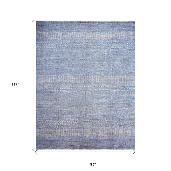 HomeRoots 8' Hand-Knotted Wool Area Rug in Blue and Silver Stripes - Durable, Artisan Craftsmanship for Any Room 8' X 10' 513846