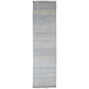 HomeRoots 8' Hand-Knotted Wool Area Rug in Blue and Silver Stripes - Durable, Artisan Craftsmanship for Any Room 10' Runner 513848