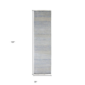 HomeRoots 8' Hand-Knotted Wool Area Rug in Blue and Silver Stripes - Durable, Artisan Craftsmanship for Any Room 10' Runner 513848