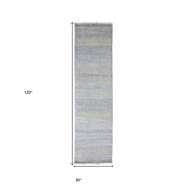 HomeRoots 8' Hand-Knotted Wool Area Rug in Blue and Silver Stripes - Durable, Artisan Craftsmanship for Any Room 10' Runner 513848