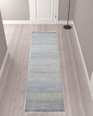 HomeRoots 8' Hand-Knotted Wool Area Rug in Blue and Silver Stripes - Durable, Artisan Craftsmanship for Any Room 10' Runner 513848