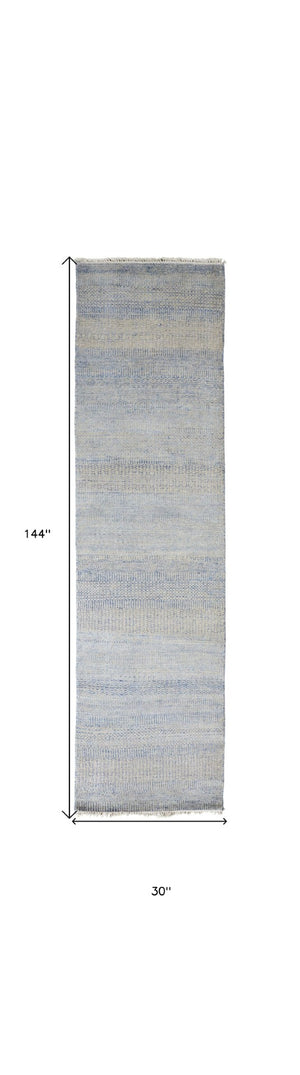 HomeRoots 8' Hand-Knotted Wool Area Rug in Blue and Silver Stripes - Durable, Artisan Craftsmanship for Any Room 12' Runner 513849