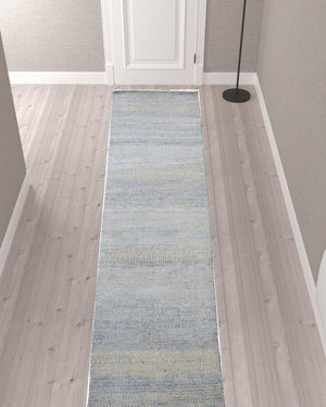 HomeRoots 8' Hand-Knotted Wool Area Rug in Blue and Silver Stripes - Durable, Artisan Craftsmanship for Any Room 12' Runner 513849