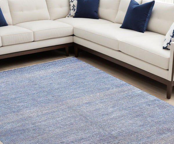 HomeRoots 8' Hand-Knotted Wool Area Rug in Blue and Silver Stripes - Durable, Artisan Craftsmanship for Any Room 12' X 15' 513850