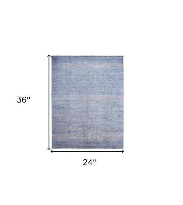 HomeRoots 8' Hand-Knotted Wool Area Rug in Blue and Silver Stripes - Durable, Artisan Craftsmanship for Any Room 2' X 3' 513851