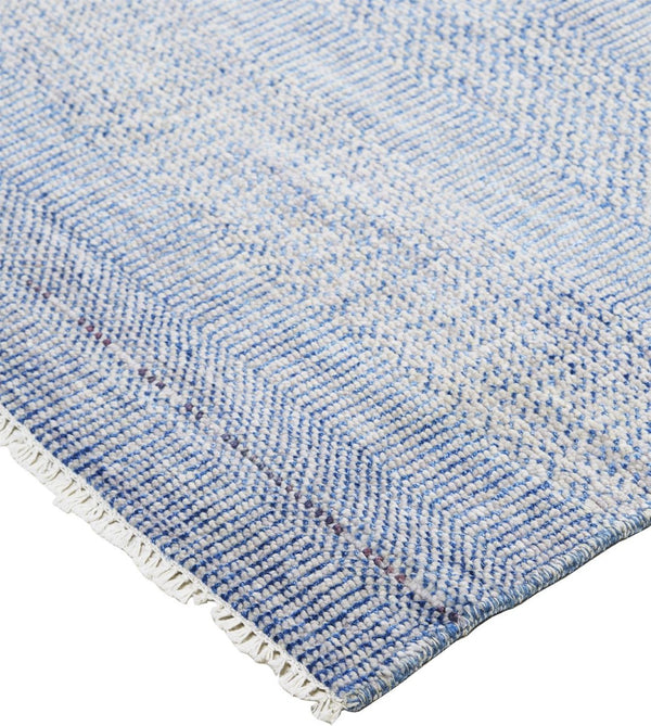 HomeRoots 8' Hand-Knotted Wool Area Rug in Blue and Silver Stripes - Durable, Artisan Craftsmanship for Any Room 2' X 3' 513851