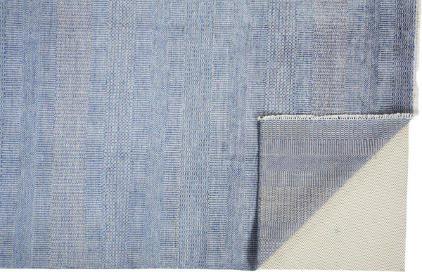 HomeRoots 8' Hand-Knotted Wool Area Rug in Blue and Silver Stripes - Durable, Artisan Craftsmanship for Any Room 2' X 3' 513851