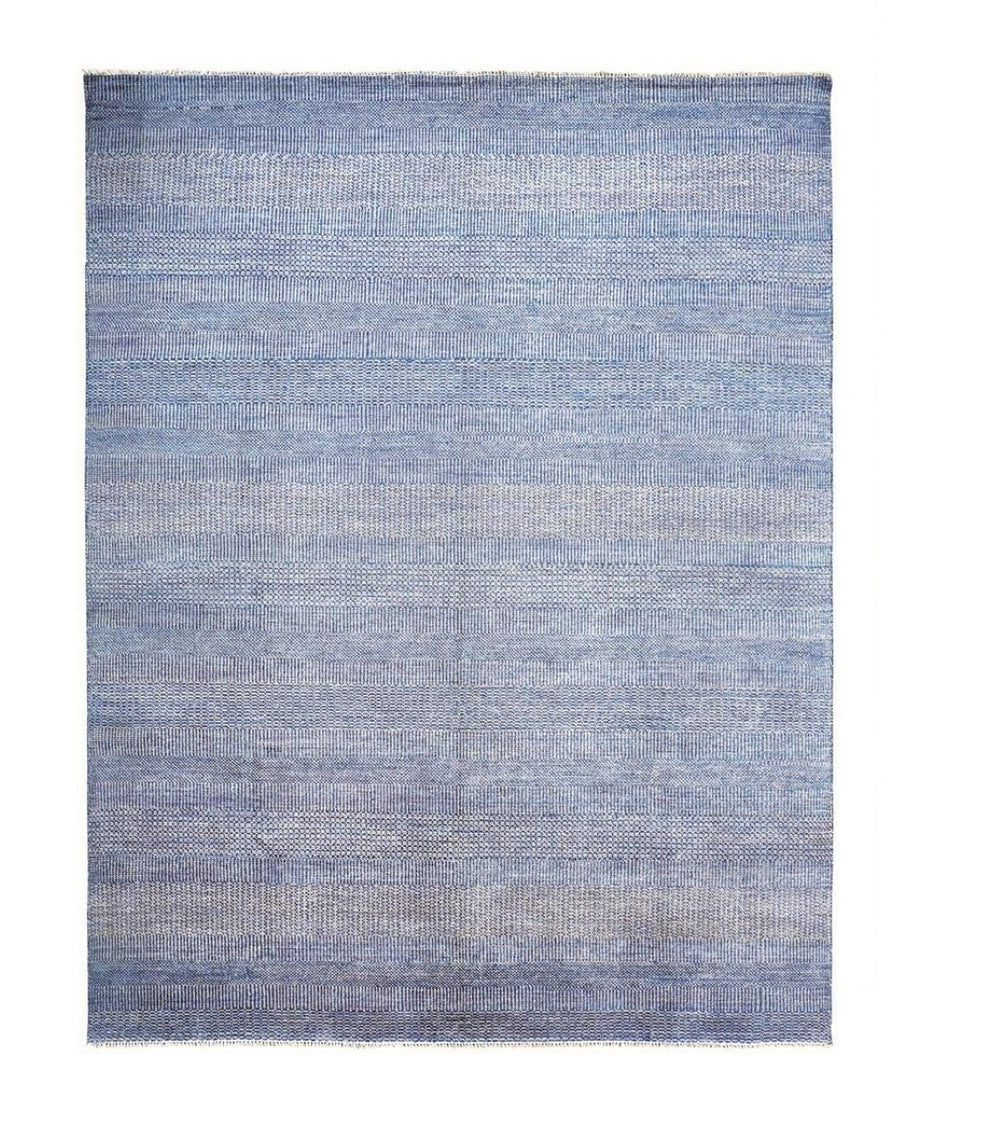 HomeRoots 8' Hand-Knotted Wool Area Rug in Blue and Silver Stripes - Durable, Artisan Craftsmanship for Any Room 2' X 3' 513851