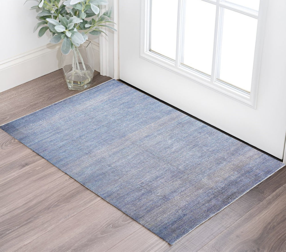 HomeRoots 8' Hand-Knotted Wool Area Rug in Blue and Silver Stripes - Durable, Artisan Craftsmanship for Any Room 2' X 3' 513851