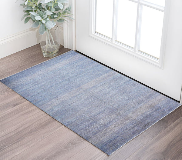 HomeRoots 8' Hand-Knotted Wool Area Rug in Blue and Silver Stripes - Durable, Artisan Craftsmanship for Any Room 2' X 3' 513851