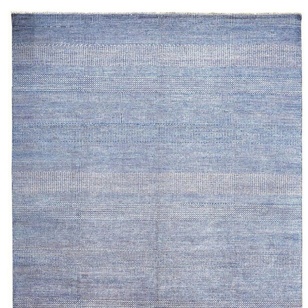 HomeRoots 8' Hand-Knotted Wool Area Rug in Blue and Silver Stripes - Durable, Artisan Craftsmanship for Any Room 2' X 3' 513851