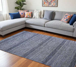 HomeRoots 8' Hand-Knotted Wool Area Rug in Striking Blue and Gray Stripes – Timeless Elegance for Any Room 8' X 10' 513852