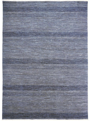 HomeRoots 8' Hand-Knotted Wool Area Rug in Striking Blue and Gray Stripes – Timeless Elegance for Any Room 9' X 12' 513853