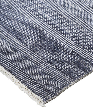 HomeRoots 8' Hand-Knotted Wool Area Rug in Striking Blue and Gray Stripes – Timeless Elegance for Any Room 9' X 12' 513853