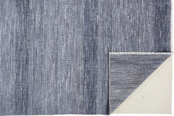 HomeRoots 8' Hand-Knotted Wool Area Rug in Striking Blue and Gray Stripes – Timeless Elegance for Any Room 9' X 12' 513853