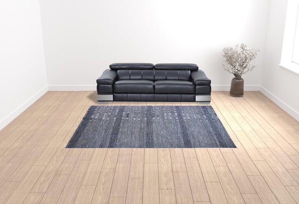 HomeRoots 8' Hand-Knotted Wool Area Rug in Striking Blue and Gray Stripes – Timeless Elegance for Any Room 9' X 12' 513853