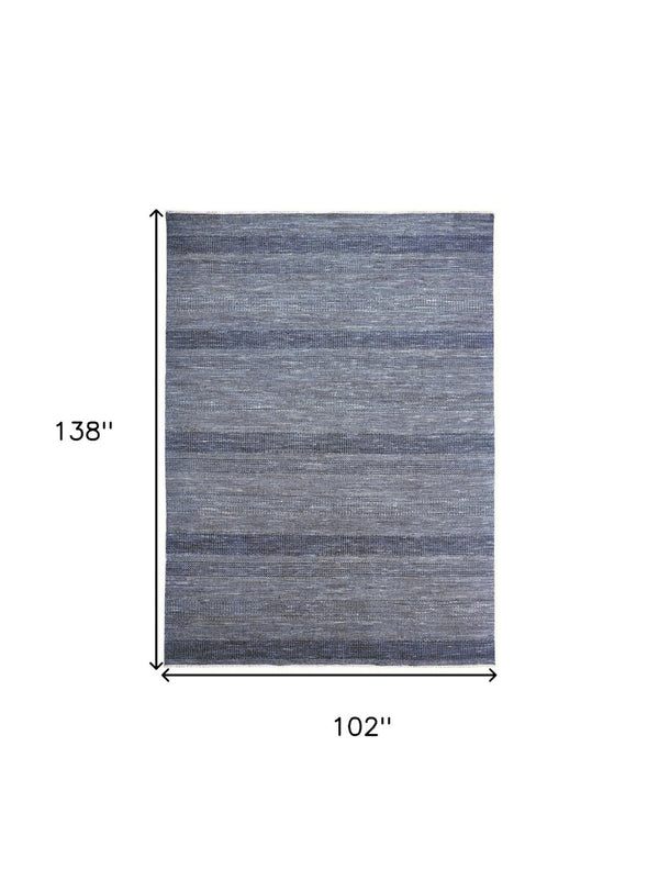 HomeRoots 8' Hand-Knotted Wool Area Rug in Striking Blue and Gray Stripes – Timeless Elegance for Any Room 9' X 12' 513853