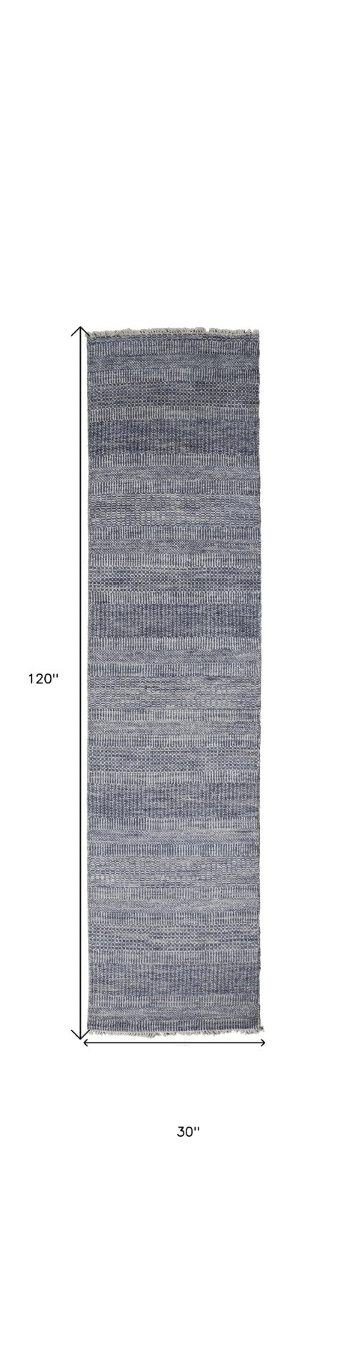 HomeRoots 8' Hand-Knotted Wool Area Rug in Striking Blue and Gray Stripes – Timeless Elegance for Any Room 10' Runner 513854