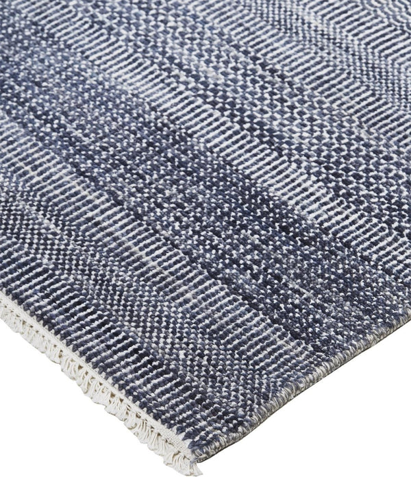 HomeRoots 8' Hand-Knotted Wool Area Rug in Striking Blue and Gray Stripes – Timeless Elegance for Any Room 12' X 15' 513856