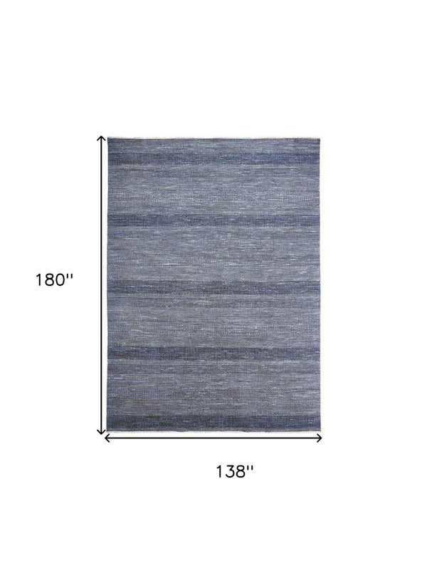 HomeRoots 8' Hand-Knotted Wool Area Rug in Striking Blue and Gray Stripes – Timeless Elegance for Any Room 12' X 15' 513856