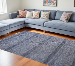 HomeRoots 8' Hand-Knotted Wool Area Rug in Striking Blue and Gray Stripes – Timeless Elegance for Any Room 12' X 15' 513856