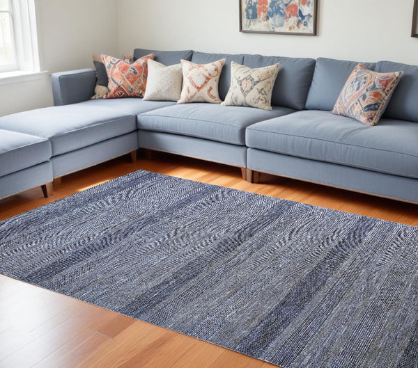 HomeRoots 8' Hand-Knotted Wool Area Rug in Striking Blue and Gray Stripes – Timeless Elegance for Any Room 12' X 15' 513856