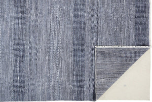 HomeRoots 8' Hand-Knotted Wool Area Rug in Striking Blue and Gray Stripes – Timeless Elegance for Any Room 2' X 3' 513857