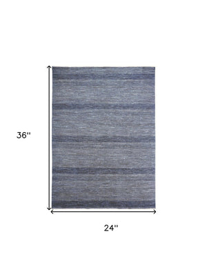 HomeRoots 8' Hand-Knotted Wool Area Rug in Striking Blue and Gray Stripes – Timeless Elegance for Any Room 2' X 3' 513857
