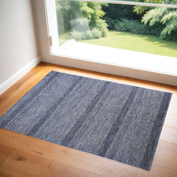 HomeRoots 8' Hand-Knotted Wool Area Rug in Striking Blue and Gray Stripes – Timeless Elegance for Any Room 2' X 3' 513857