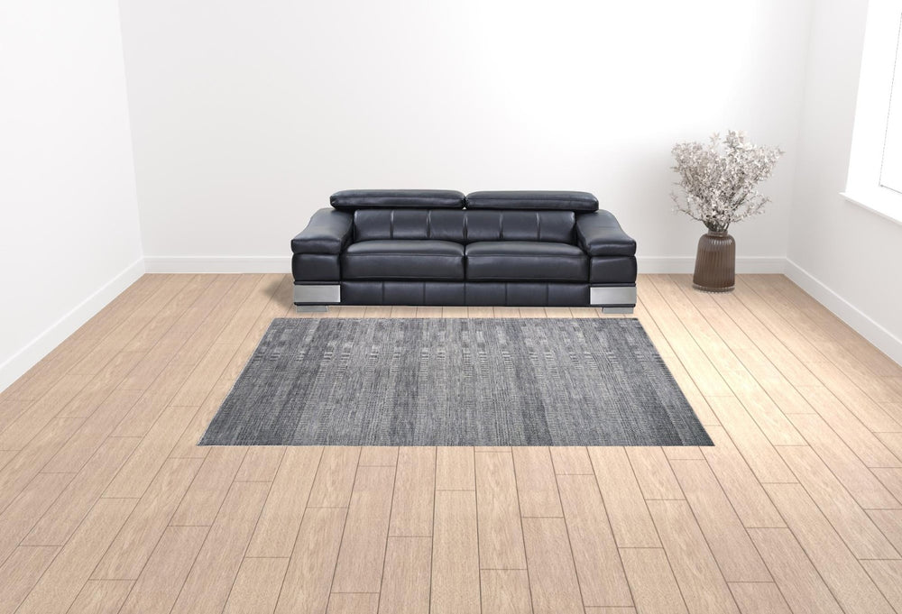 HomeRoots 8' Blue and Silver Striped Wool Shag Hand-Knotted Area Rug for Timeless Style and Comfort 9' X 12' 513859