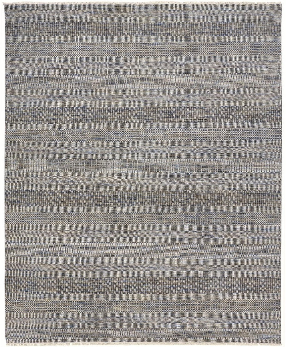 HomeRoots 8' Hand-Knotted Wool Shag Area Rug with Silver and Brown Stripes for Luxurious Comfort and Style 12' x 15' 513868